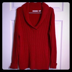 Liz Claiborne Red Fold Down Collar Sweater